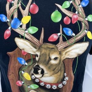 Reindeer Christmas Lights T-shirt Size Med Ugly Sweater Black White Christmas